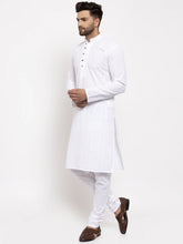 Men White Embroidered Kurta with Pyjamas ( JOKP 640 White )-JOKP-640